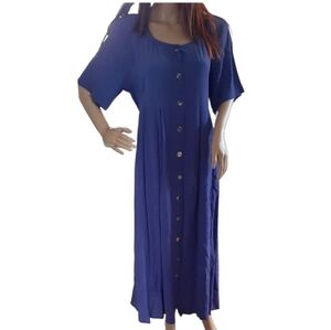 Vintage Carole Little Maxi dress blueish purple button down tie back Sz 12